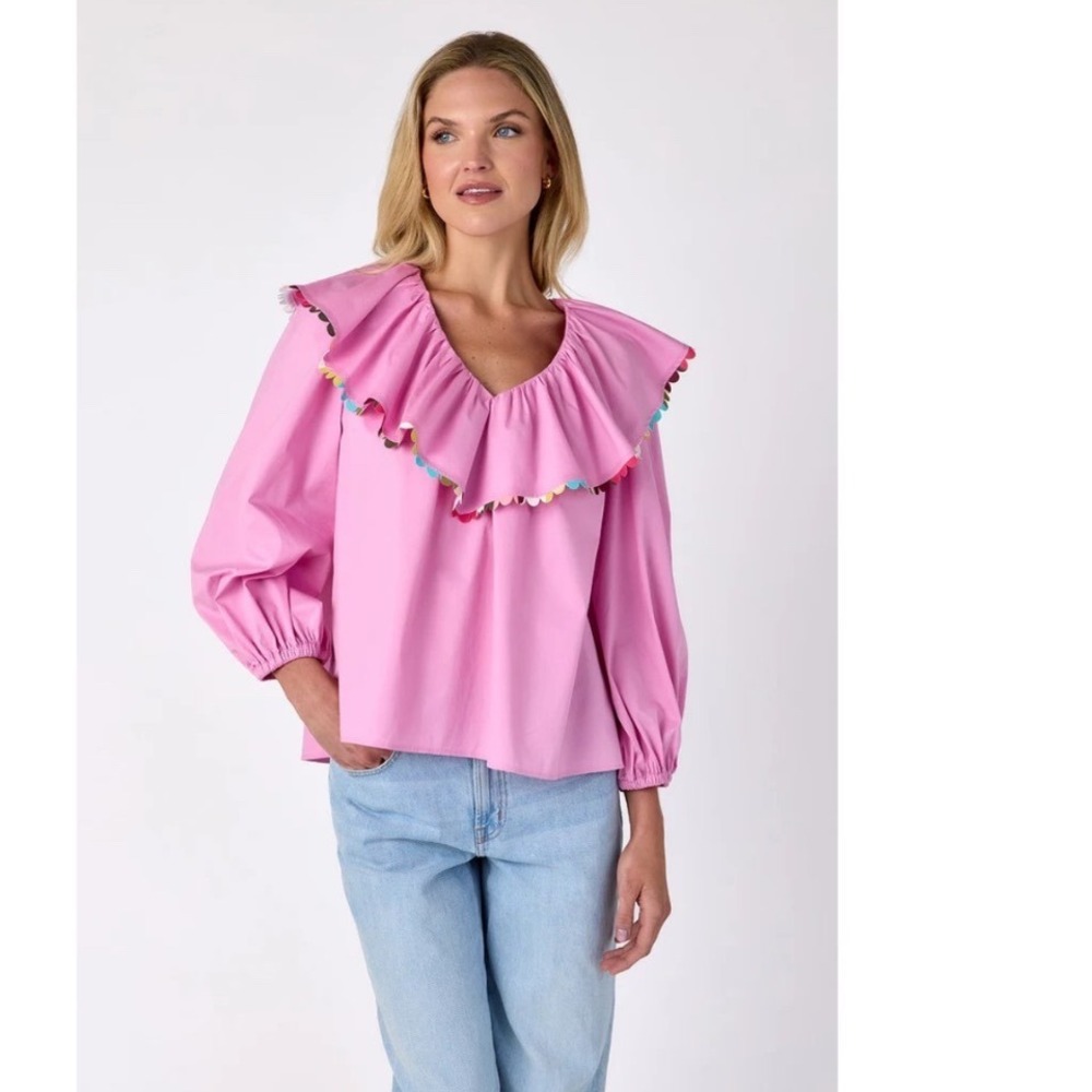 Crosby by‎ mollie Burch Camila Pink Ruffle Collar Balloon Sleeve Top  Small m